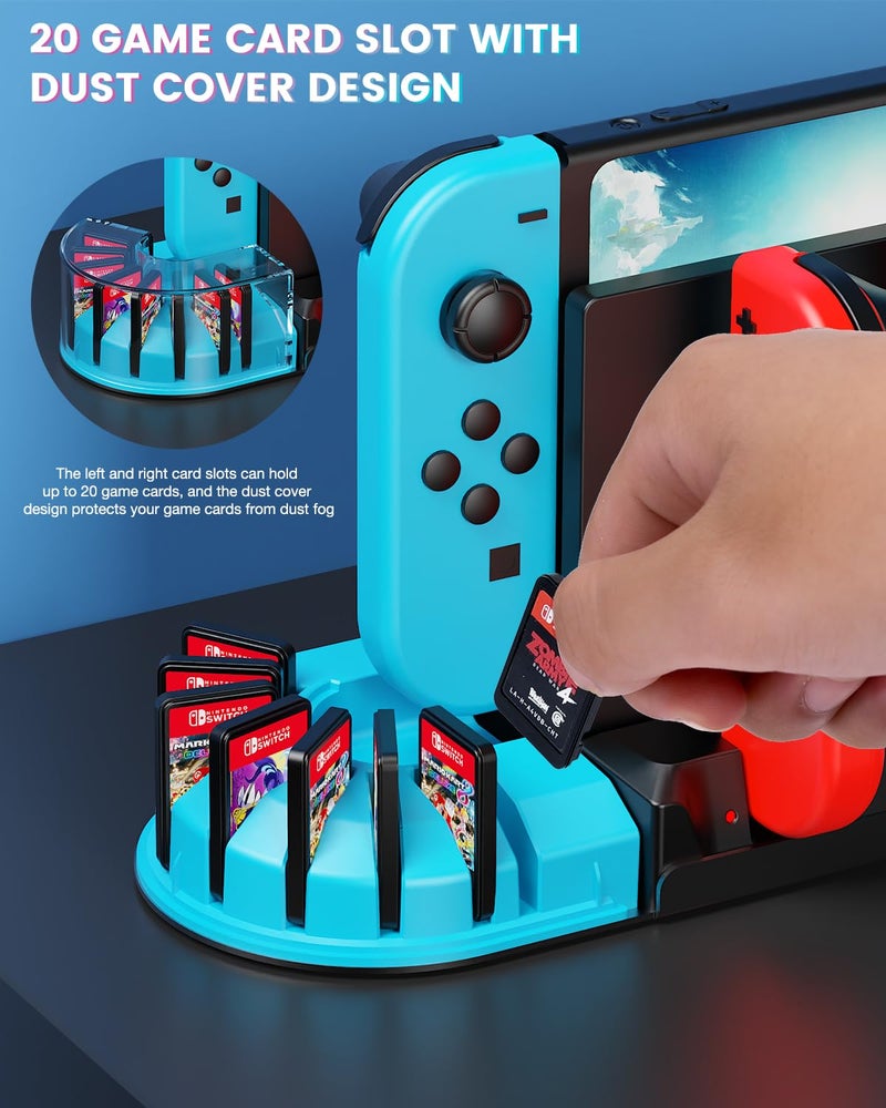 KUNSLUCK Switch Wall Mount with Joy-Con Charger, Wall Mount Switch Charging Dock Station with 20 Game Card Storage and 6 Charger for Joy-Con (Black) - Image 3